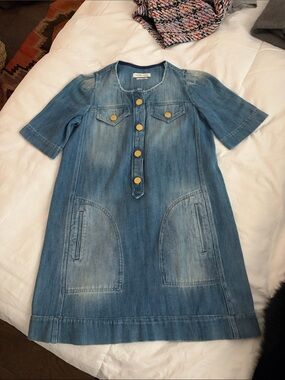 Isabel Etoile Marant Blue Denim Short Sleeve Button Front Dress SZ 34/ XS